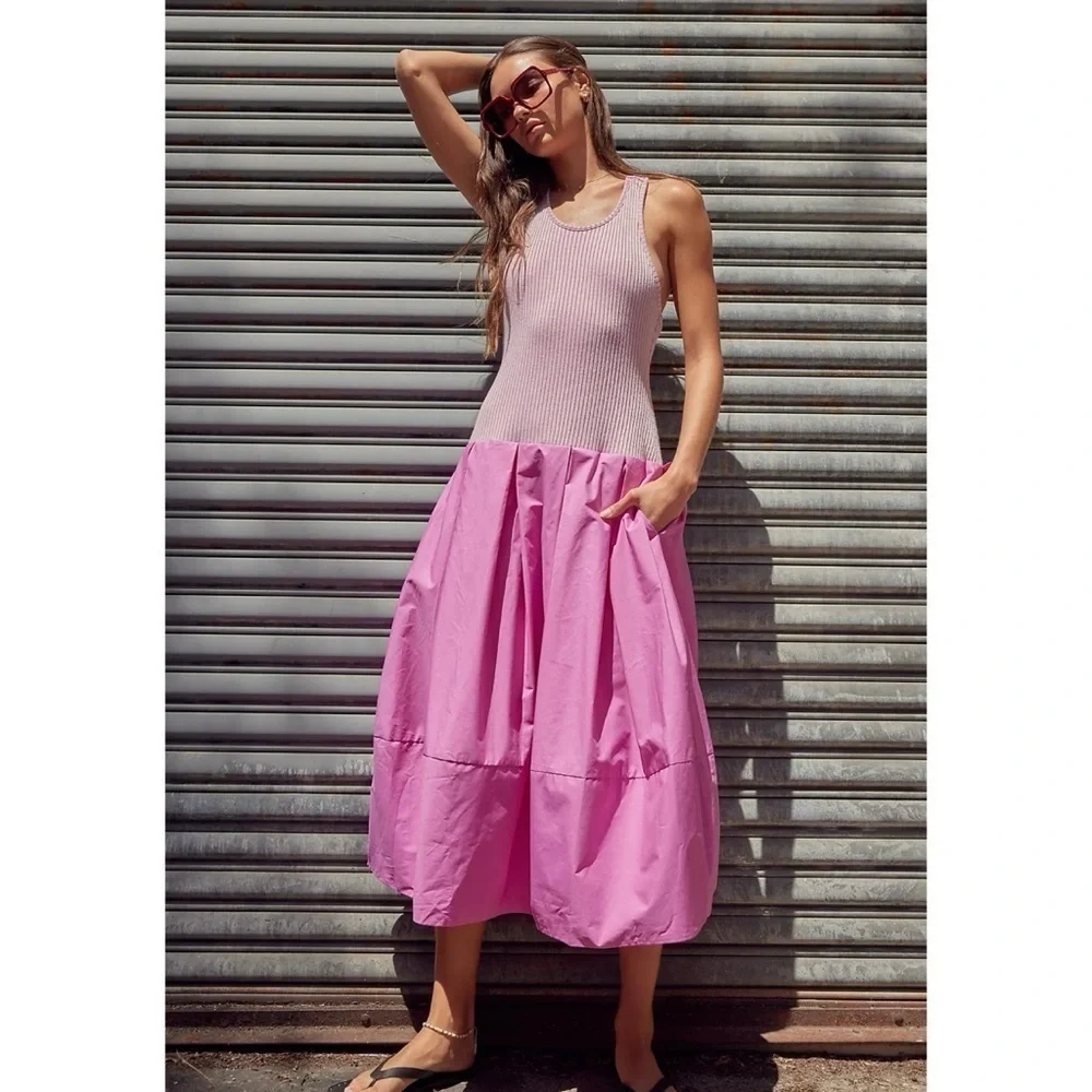 NWT Free People Drops of Venus Midi Dress Pink Large